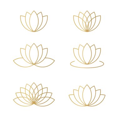 golden lotus flower set- vector illustration