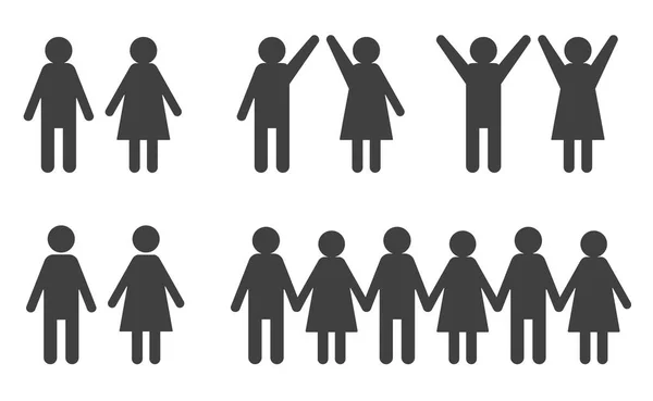 Set Male Female Silhouettes Pair Hands Row Vector Illustration — Stockový vektor