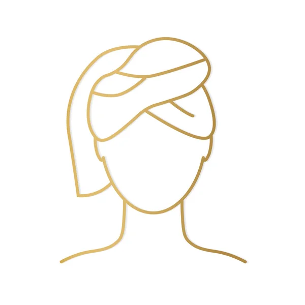Icône Dorée Femme Avec Turban Serviette Sur Tête Spa Salon — Image vectorielle
