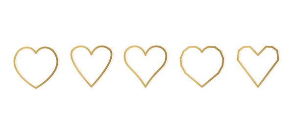 Goldene Herzen Set Valentinstag Vektorillustration — Stockvektor