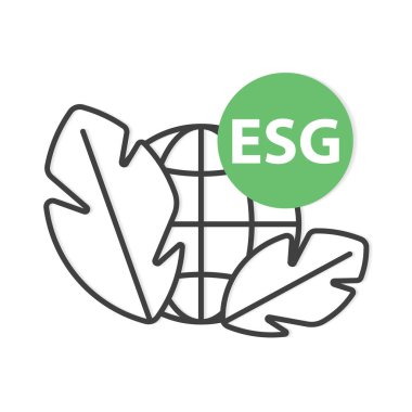 dünya yaprakları simgesi ve ESG (Çevresel, Sosyal ve Yönetim) kısaltma- vektör illüstrasyonu