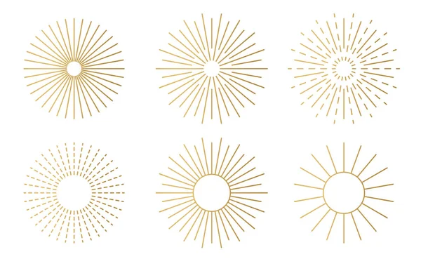 Sada Zlatých Slunečních Paprsků Vektorová Ilustrace — Stockový vektor