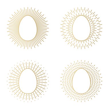 Güneş patlamalı bir dizi altın Paskalya yumurtası. Vektör çizimi.