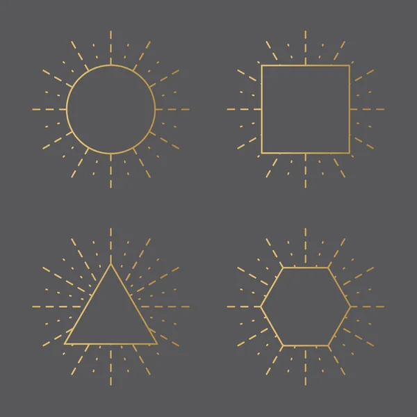 Set Golden Geomeric Shapes Sunburst Vector Illustration — Stock Vector