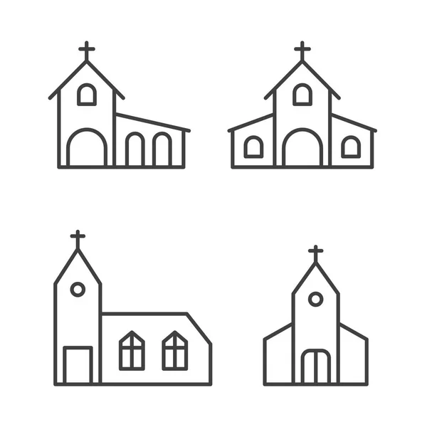Conjunto Cristiano Iglesia Católica Icon Vector Ilustración — Vector de stock