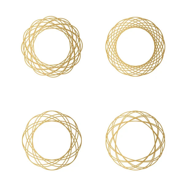 Sada Zlatých Kruhových Rámů Čar Ptačí Hnízdo Vektorová Ilustrace — Stockový vektor