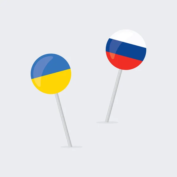 Broches Poussoirs Avec Drapeaux Ukraine Russie Illustration Vectorielle — Image vectorielle