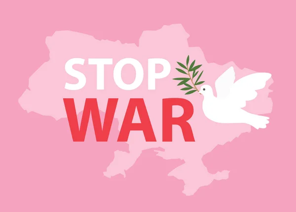 Ukrayna Daki Savaşı Durdurun Zeytin Yaprağı Taşıyan Beyaz Güvercin Vektör — Stok Vektör
