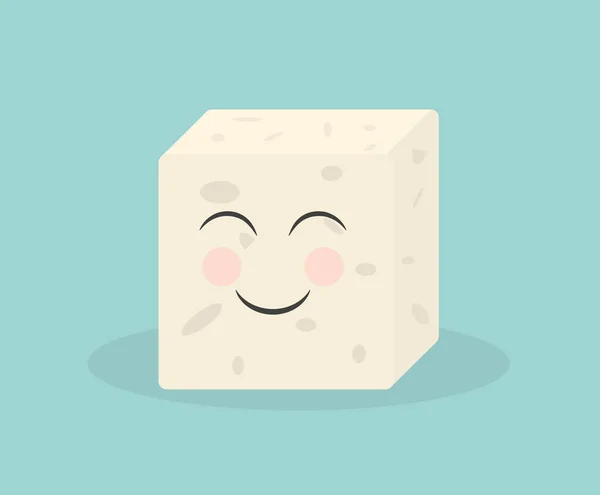 Sonriente Cubo Tofu Fuente Proteína Para Veganos Vector Ilustración — Archivo Imágenes Vectoriales
