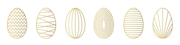 Set Golden Easter Eggs Different Line Patterns Vector Illustration — Stock Vector