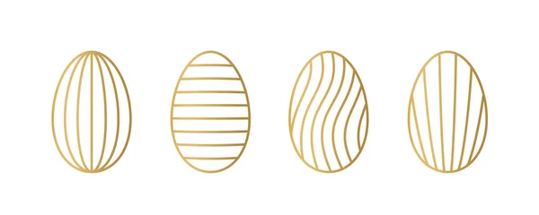 Set Diverse Uova Pasqua Linea Oro Illustrazione Vettoriale — Vettoriale Stock