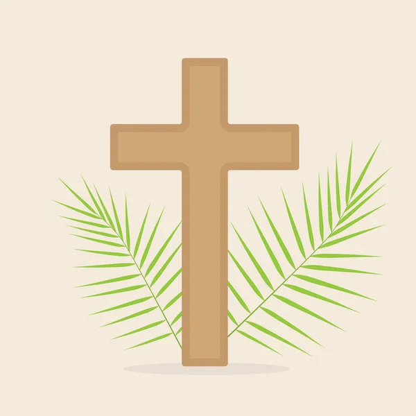 ヤシの葉と十字架 クリスチャン パーム サンデーのシンボル ベクトルイラスト — ストックベクタ