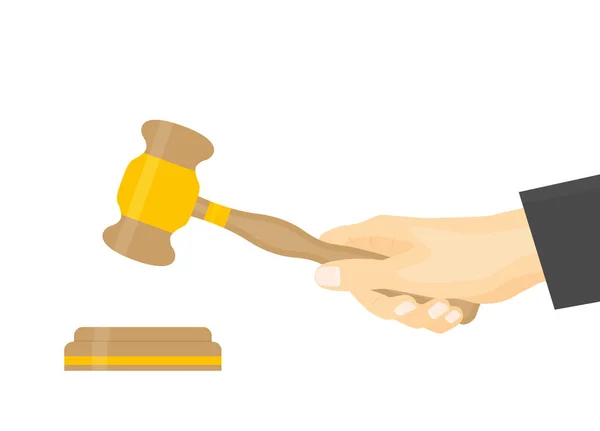 Judge Hand Holds Gavel Judge Vector Illustration — Stock Vector