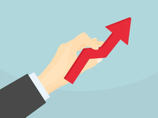 Businessman Hand Hollding Red Rising Arrow Concept Growth Success Progress — Stock Vector