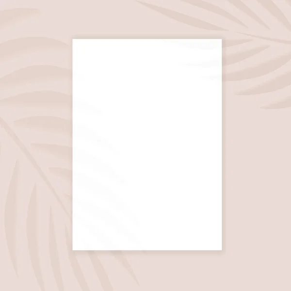 Prázdný Bílý Papír Stíny Palmových Listů Maketa Pro Prezentaci Plakát — Stockový vektor