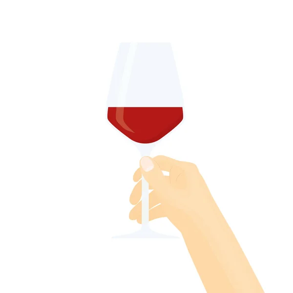 Mano Sosteniendo Una Copa Vino Tinto Celebración Degustación Vinos Vector — Vector de stock