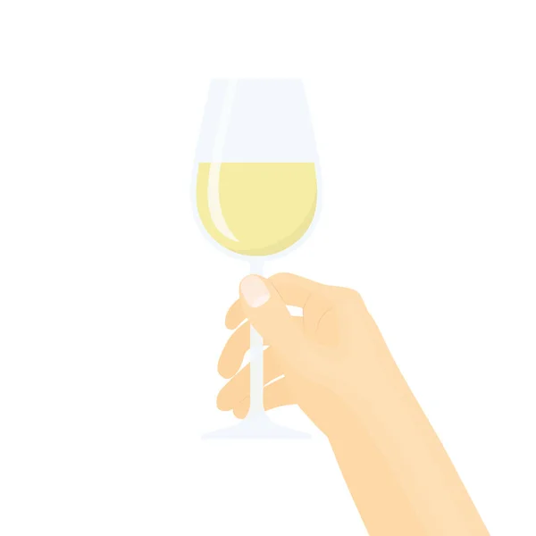 Hand Met Een Glas Witte Wijn Viering Wijnproeverij Vector Illustratie — Stockvector