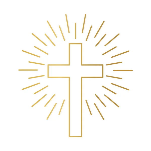 黄金のキリスト教の十字と日の出 ベクトル図 — ストックベクタ