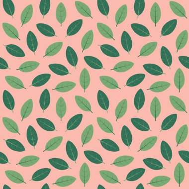 Pembe arkaplan vektör illüstrasyonunda yeşil yaprakların kusursuz deseni