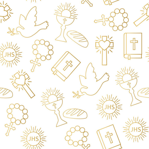 seamless golden pattern with christian religion icons- vector illustration
