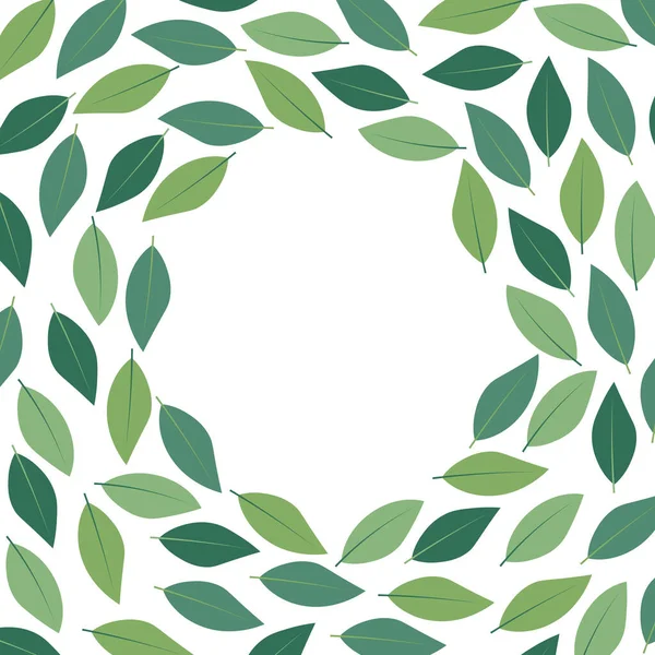 Pattern Green Leaves White Background Circle Place Text Vector Illustration — Vetor de Stock