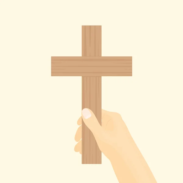 Hand Holds Christian Cross Vector Illustration — ストックベクタ