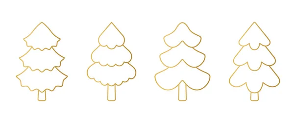 Set Alberi Natale Linea Oro Inverno Elementi Decorazione Natalizia Vettoriale — Vettoriale Stock