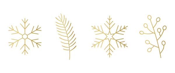 金线圣诞系列 冬季装饰元素 冷杉和冬青柏 病媒图解 — 图库矢量图片