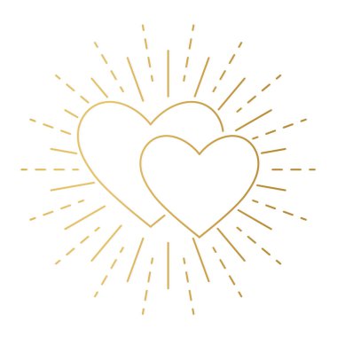 iki altın kalp ve güneş patlaması vektör çizimi