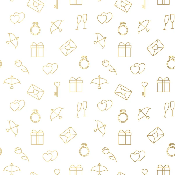 Motif Doré Sans Couture Avec Des Éléments Saint Valentin Lettre — Image vectorielle