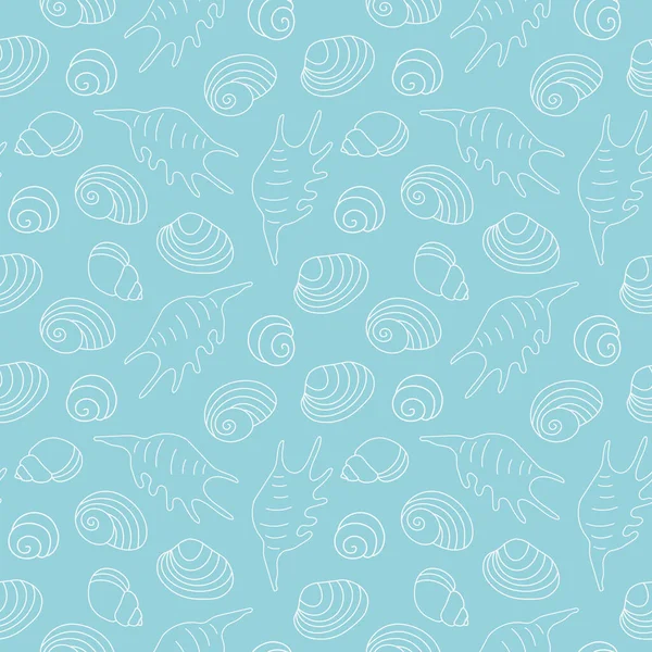 Deniz kabuklarının kusursuz yaz deseni, ambalaj, tekstil, duvar kâğıdı, tebrik kartları, vektör çizimleri için harika.