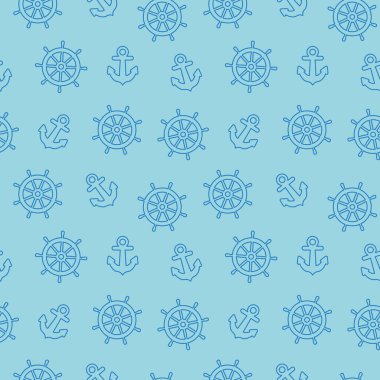seamless nautical pattern with anchors and ship steering wheel, great for wrapping, textile, wallpaper, greeting card- vector illustration