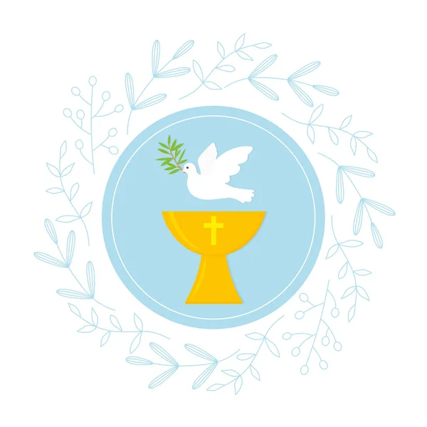 Шаблон Дизайну Запрошення Хрещення Хрестильним Шрифтом Символом Святого Духа Квітковим — стоковий вектор