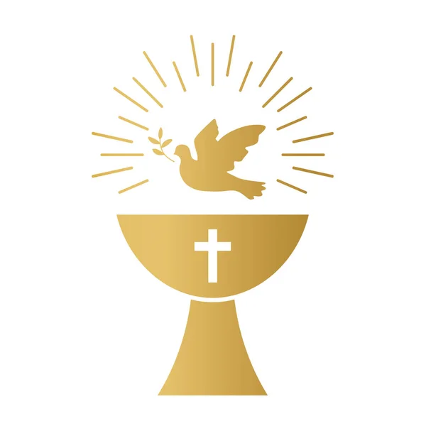 Золотий Хрестильний Шрифт Голуб Оливковою Гілкою Символ Святого Духа Векторні — стоковий вектор
