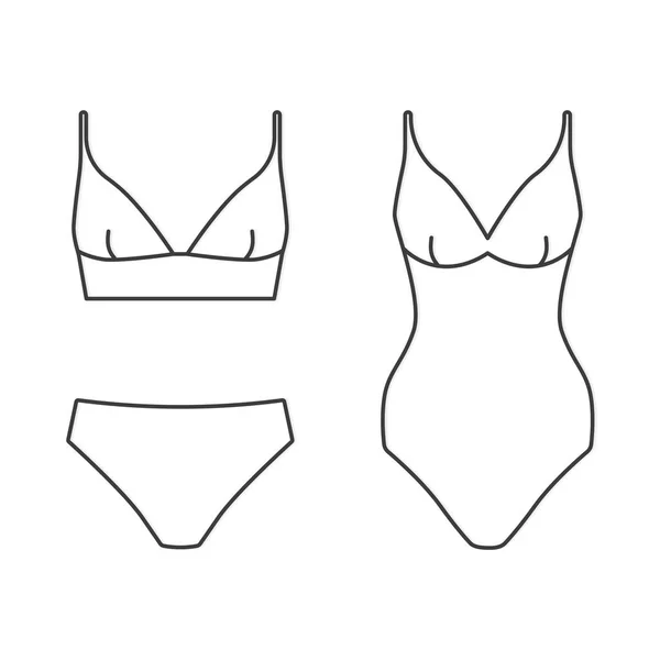 Strandfrau Unterwäsche Ikonen Bikini Und Badeanzug Vektorillustration — Stockvektor