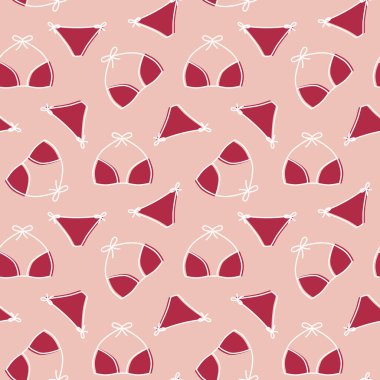 Bikinili kusursuz yaz şablonu, ambalaj, tekstil, duvar kâğıdı, tebrik kartı illüstrasyonu-