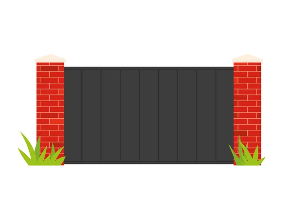 Modern Automatic Gate Brick Columns Vector Illustration — Stock Vector