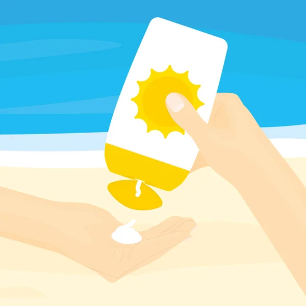 Application Crème Solaire Sur Plage Illustration Vectorielle — Image vectorielle