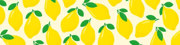 Summer Banner Lemon Fruits Leaves Vector Illustration — Stock Vector