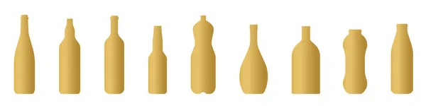 Set Golden Bottles Wine Vodka Beer Water Milk Liqueur Vector — Image vectorielle