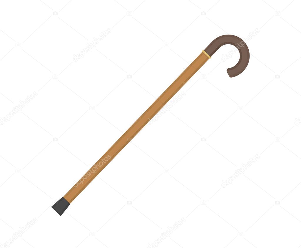 elegant wooden walking stick, cane -vector illustration