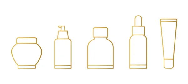 Set Golden Skin Care Cream Cosmetic Packaging Vector Illustration — ストックベクタ