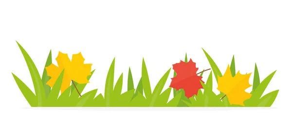 Green Grass Colorful Maple Leaves Autumn Banner Vector Illustration — Image vectorielle