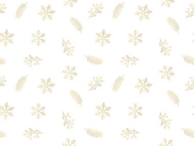 Altın Noel, kışın pürüzsüz desen, sarma, tekstil, duvar kâğıdı, tebrik kartı illüstrasyonu-