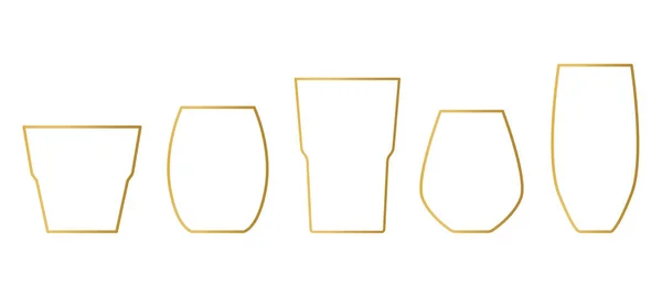 Set Golden Beverage Glasses Vector Illustration — 图库矢量图片