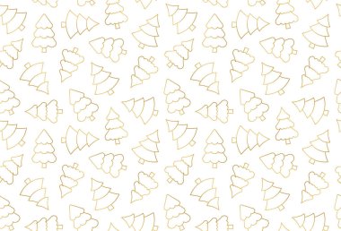 Altın pürüzsüz noel ağacı deseni, ambalaj, tekstil, duvar kağıdı, tebrik kartı çizimi için harika.