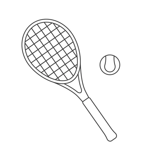 Black Outline Tennis Racket Ball Vector Illustration — Stockvektor