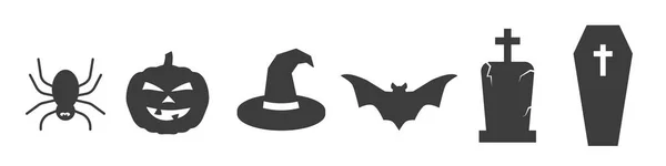 Halloween Icons Spider Pumpkin Witch Hat Bat Grave Coffin Vector — Image vectorielle