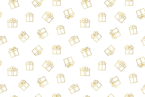 Christmas Golden Seamless Pattern Gift Outlines Great Wrapping Textile Wallpaper — ストックベクタ