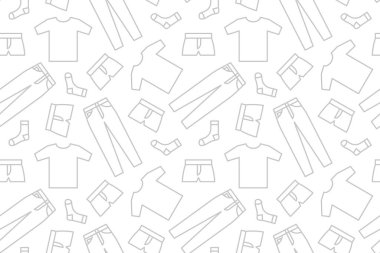 gray seamless pattern with male clothes: socks, boxer shorts, jeans and t-shirt, fashion industry, great for wrapping, textile, wallpaper, greeting card- vector illustration